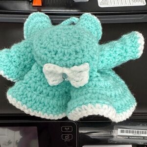 Crocheted Aqua sun hat with White Bow